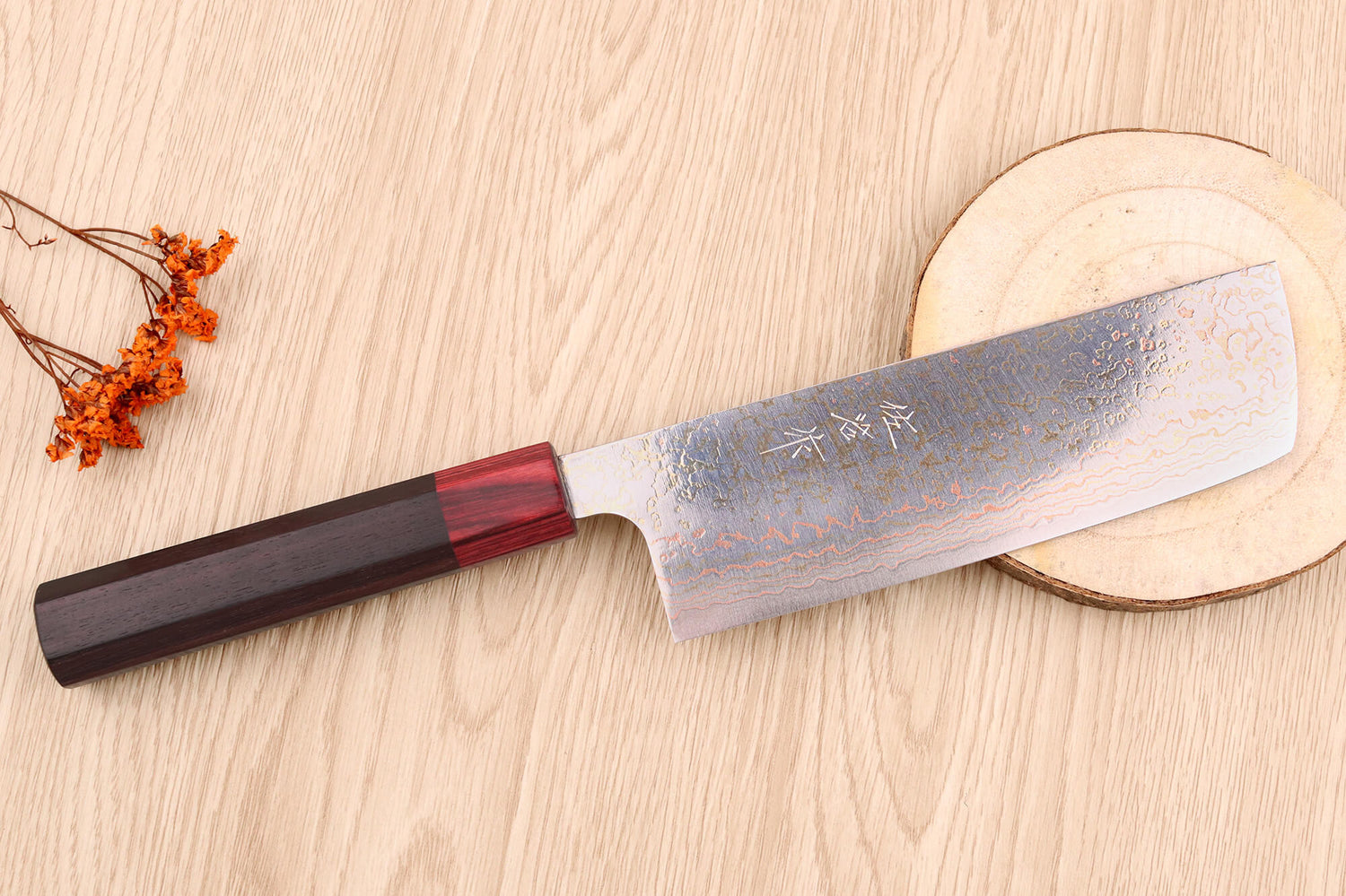 Couteau nakiri 16,5cm japonais artisanal Takeshi Saji VG10 Rainbow