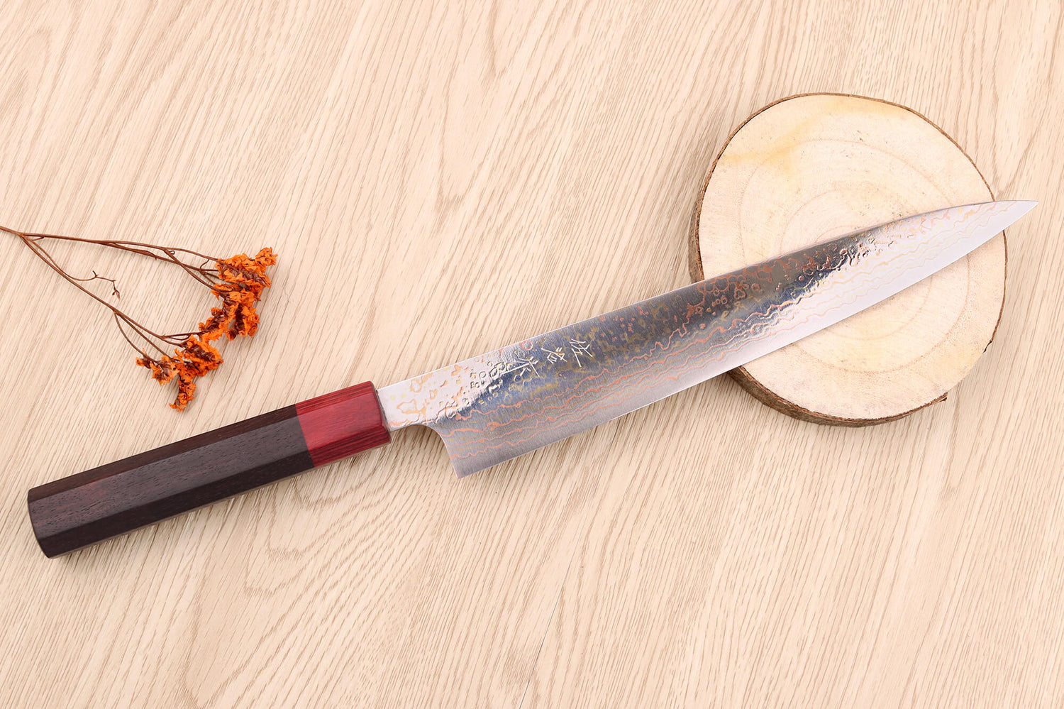 Couteau sujihiki 24cm japonais artisanal Takeshi Saji VG10 Rainbow