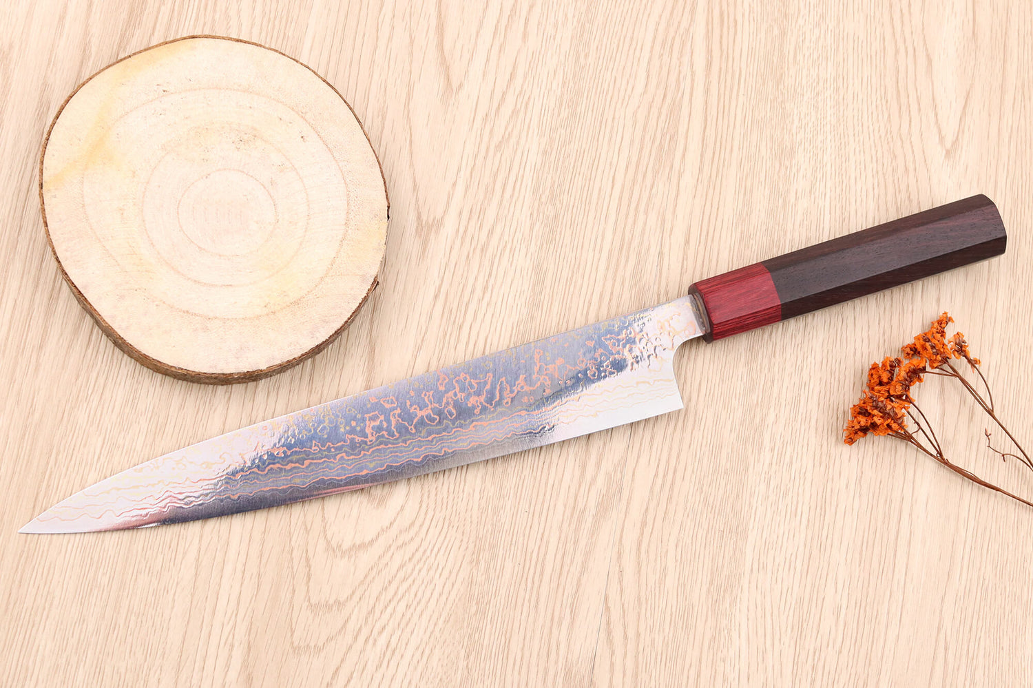 Couteau sujihiki 24cm japonais artisanal Takeshi Saji VG10 Rainbow