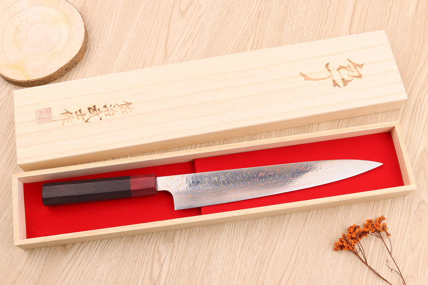 Couteau sujihiki 24cm japonais artisanal Takeshi Saji VG10 Rainbow