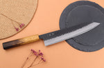Couteau de chef 24cm japonais artisanal Yuzo Black AS chêne brûlé