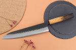 Couteau de chef 24cm japonais artisanal Yuzo Black AS chêne brûlé