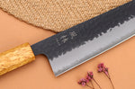 Couteau de chef 24cm japonais artisanal Yuzo Black AS chêne brûlé
