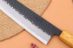 Couteau de chef 24cm japonais artisanal Yuzo Black AS chêne brûlé