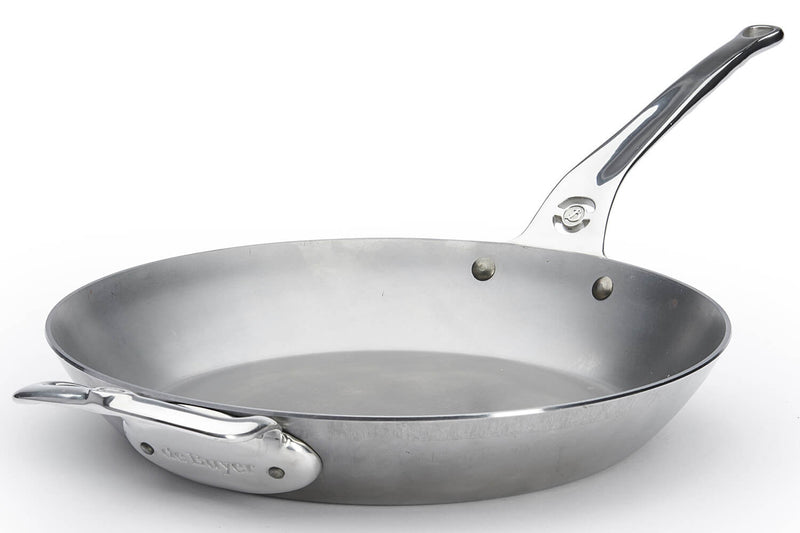 Poêle ronde De Buyer Mineral B Pro 32cm en acier, poignée et contre-poignée en fonte d'inox