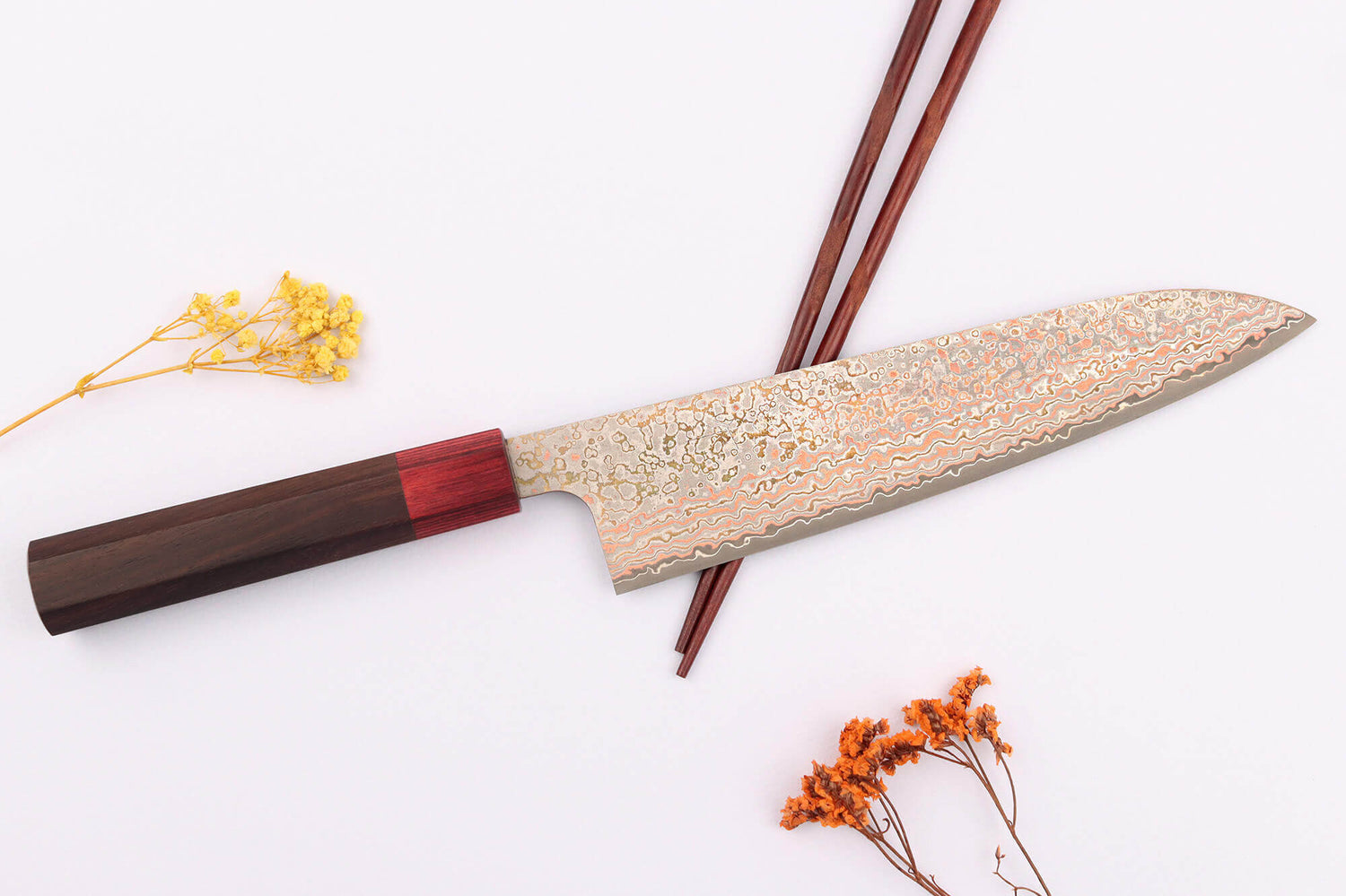 Couteau de chef 21cm japonais artisanal Takeshi Saji VG10 Rainbow Nashiji
