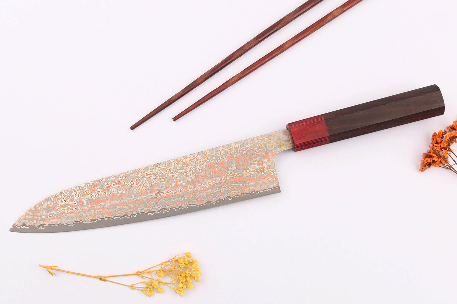 Couteau de chef 21cm japonais artisanal Takeshi Saji VG10 Rainbow Nashiji