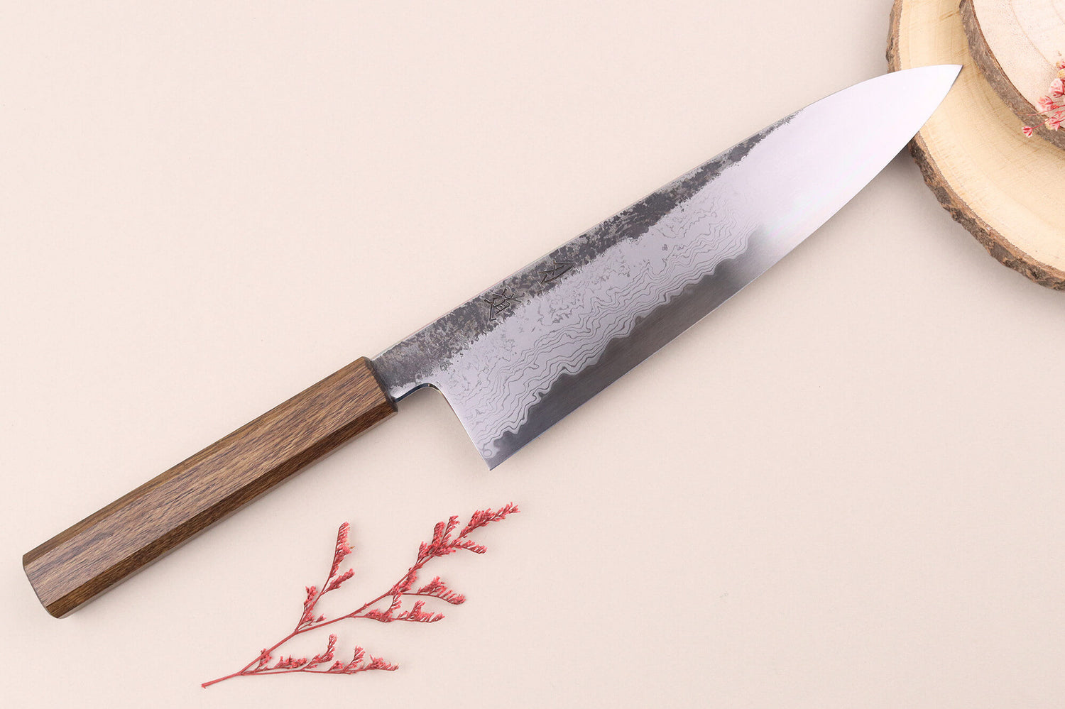 Couteau de chef 24cm japonais artisanal Hado Sumi B1D manche en chêne