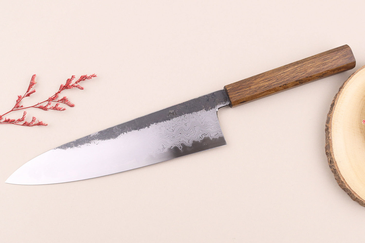 Couteau de chef 24cm japonais artisanal Hado Sumi B1D manche en chêne