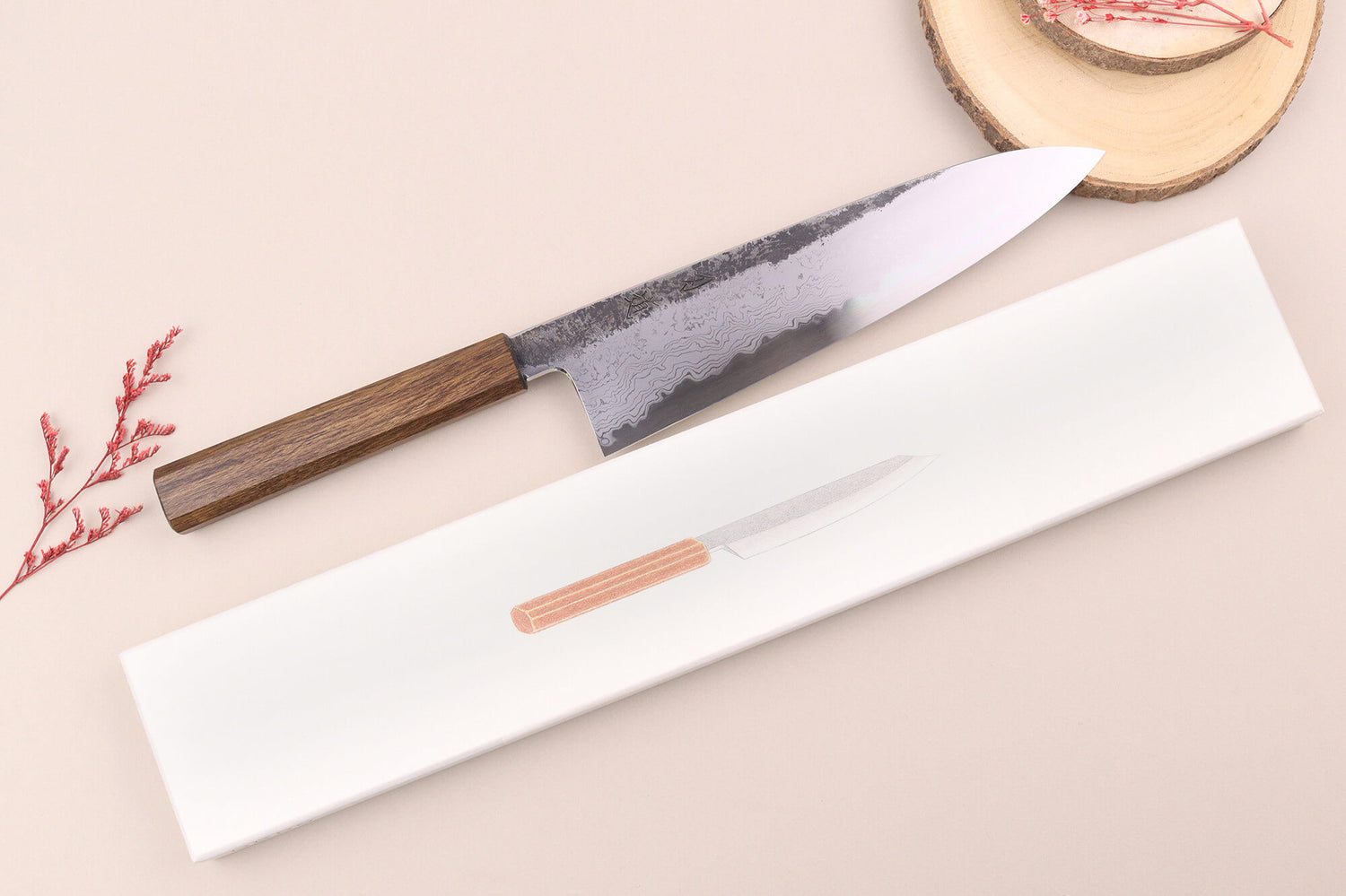 Couteau de chef 24cm japonais artisanal Hado Sumi B1D manche en chêne