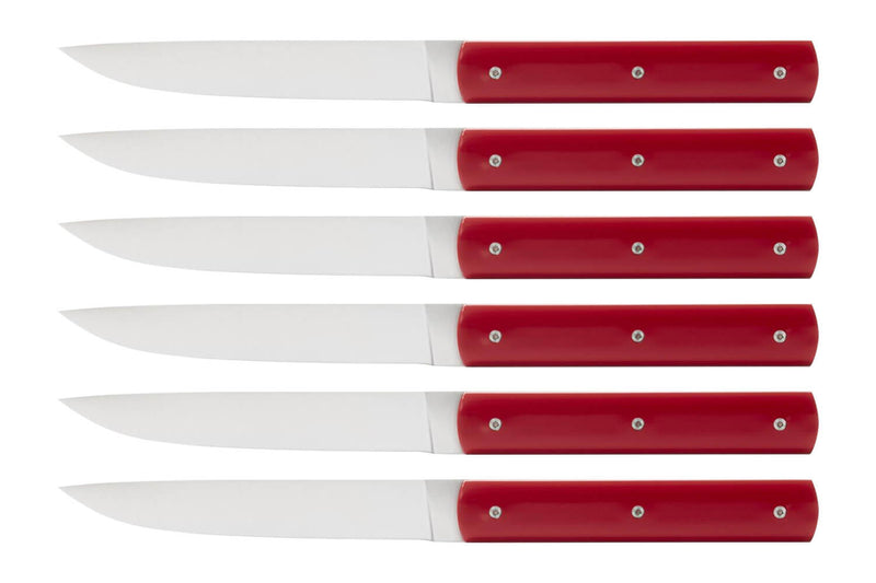 Coffret de 6 couteaux de table faits mains Perceval 888 rouge