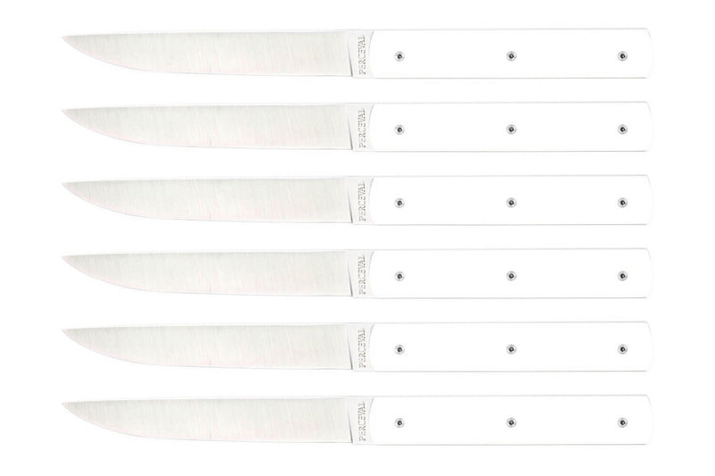 Coffret de 6 couteaux de table faits mains Perceval 888 blanc