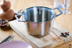 Faitout Cristel 1826 en acier inoxydable 18/10 brossé + couvercle en verre bombé - 16cm