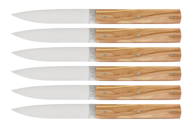 Coffret de 6 couteaux de table faits mains Perceval 9.47 en olivier