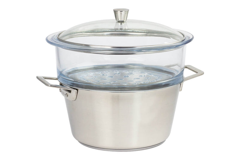 Ensemble vapeur Cristel 1826 en acier inoxydable 18/10 brossé et verre + couvercle - 20cm