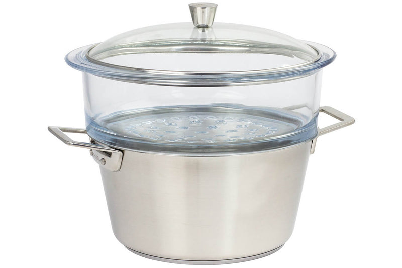 Ensemble vapeur Cristel 1826 en acier inoxydable 18/10 brossé et verre + couvercle - 24cm