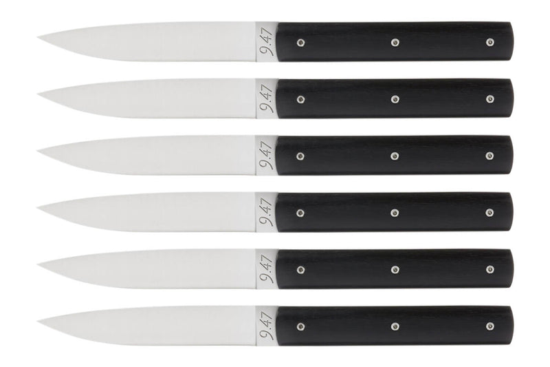 Coffret de 6 couteaux de table faits mains Perceval 9.47 en ébène du Gabon
