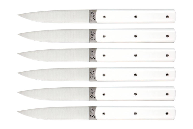 Coffret de 6 couteaux de table faits mains Perceval 9.47 blancs