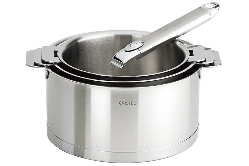Set de 3 casseroles Cristel Strate Amovible en acier inox 18/10 + 1 poignée Zénith