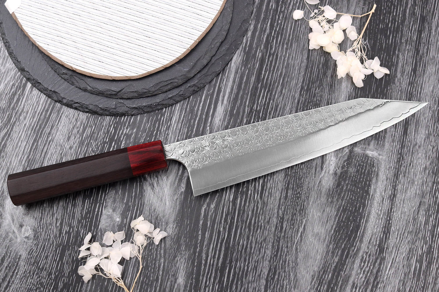 Couteau kiritsuke japonais artisanal Yoshimi Kato Minamo SG2 Tsuchime 21cm