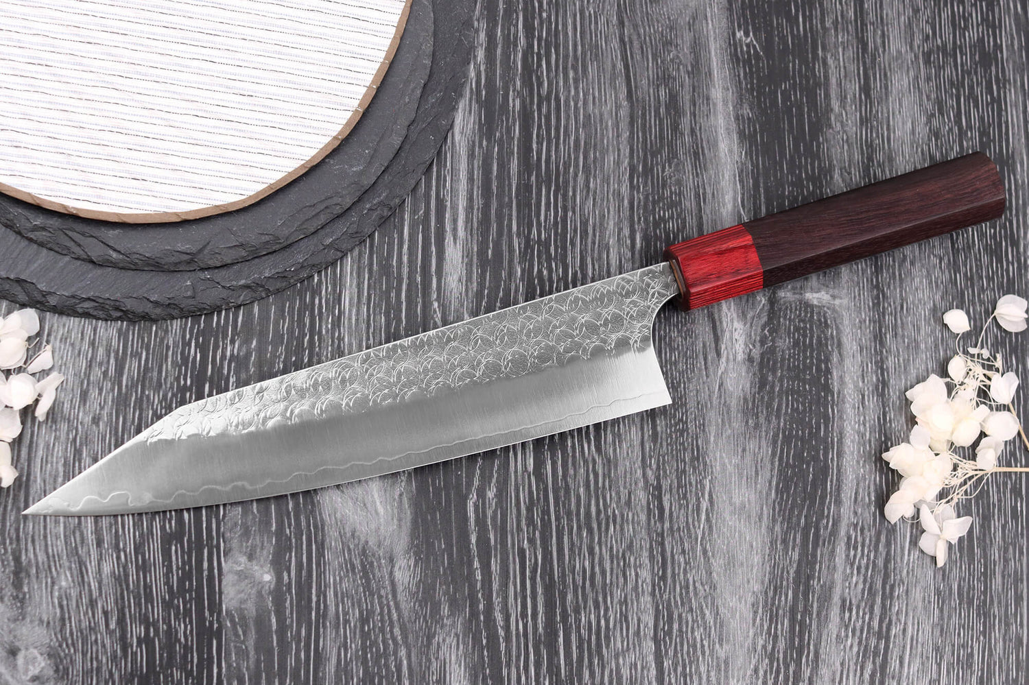 Couteau kiritsuke japonais artisanal Yoshimi Kato Minamo SG2 Tsuchime 21cm
