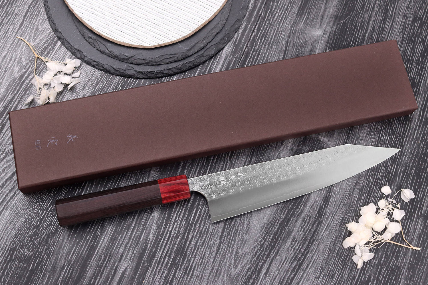 Couteau kiritsuke japonais artisanal Yoshimi Kato Minamo SG2 Tsuchime 21cm