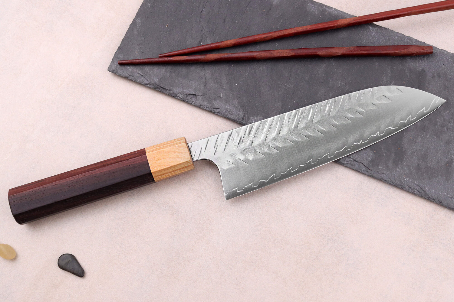 Couteau santoku 16,5cm japonais artisanal Yoshimi Kato SPG Strix V-Tsuchime
