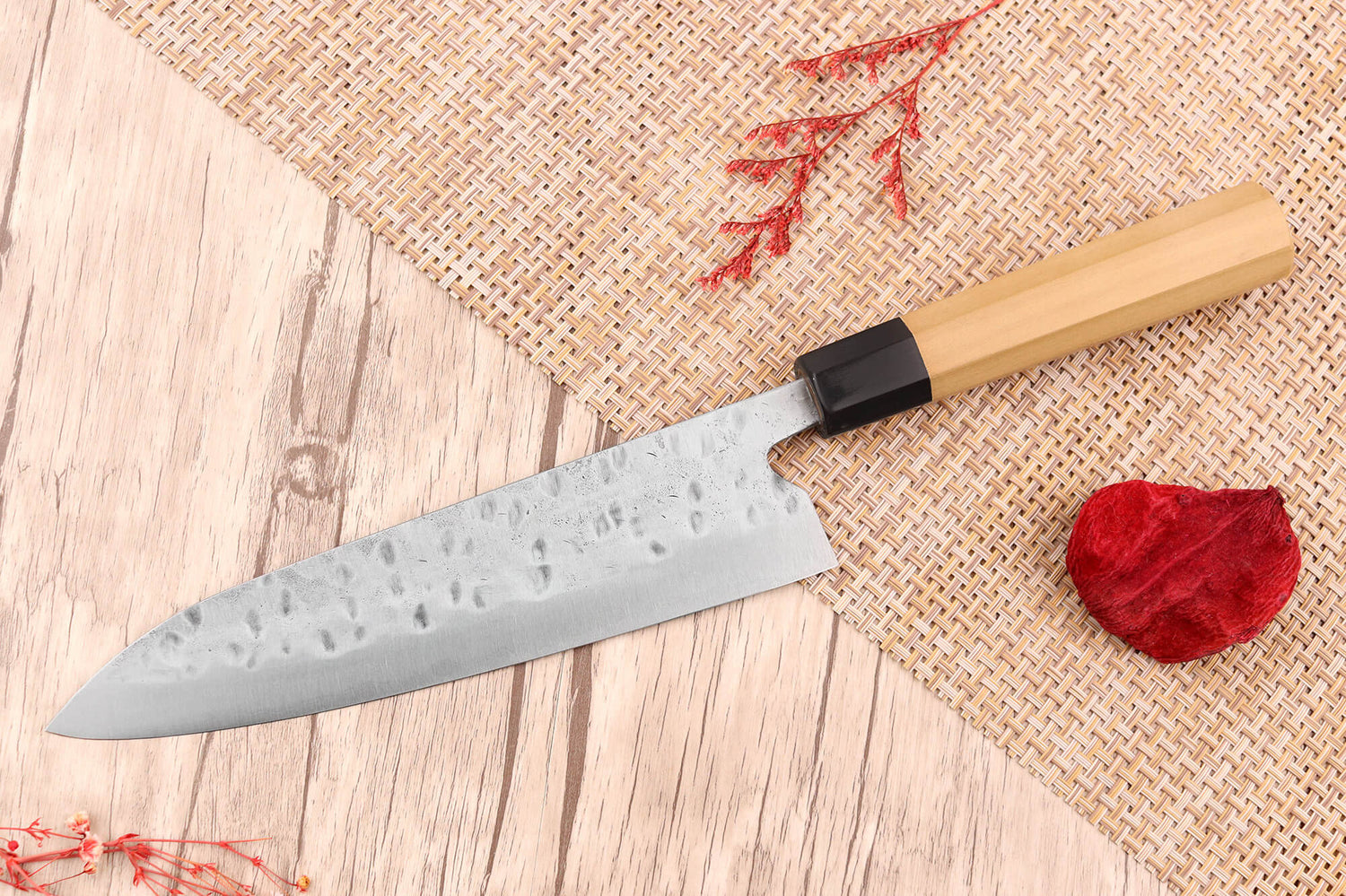 Couteau de chef 21cm japonais artisanal Fujiwara Maboroshi manche en magnolia