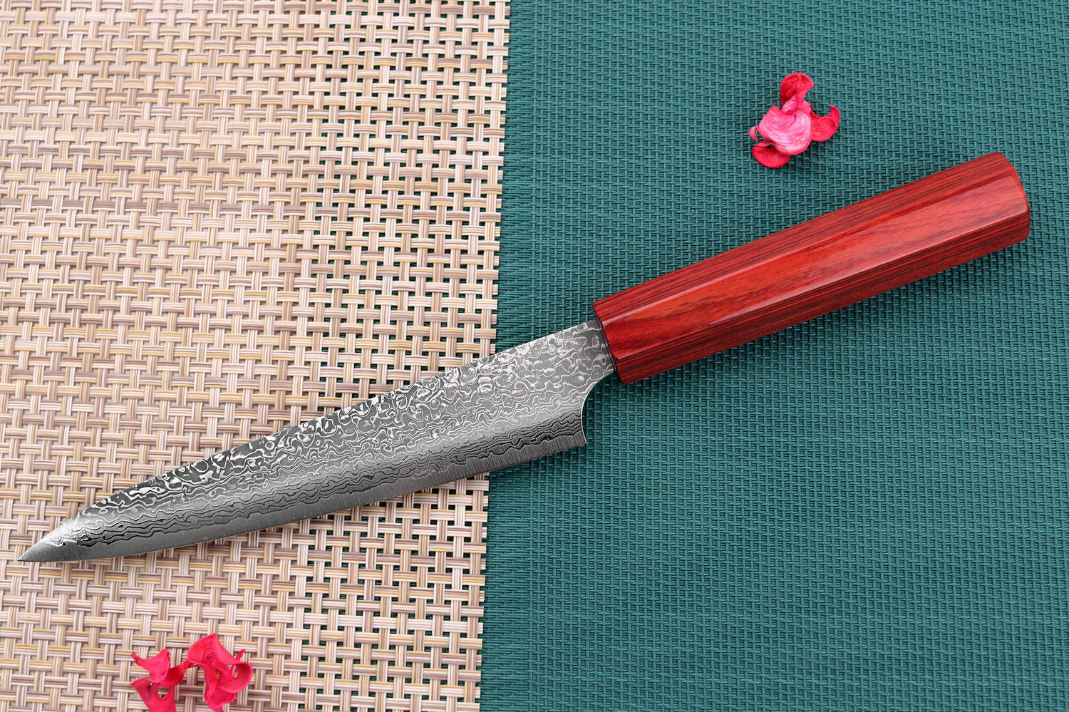 Couteau universel japonais artisanal Kei Kobayashi SG2 Damas Heptagone 15cm