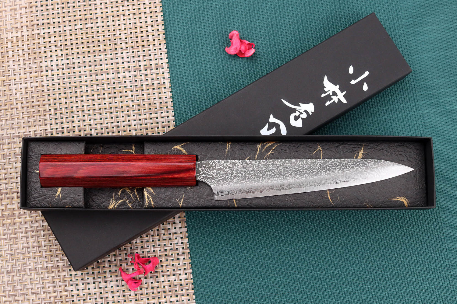 Couteau universel japonais artisanal Kei Kobayashi SG2 Damas Heptagone 15cm
