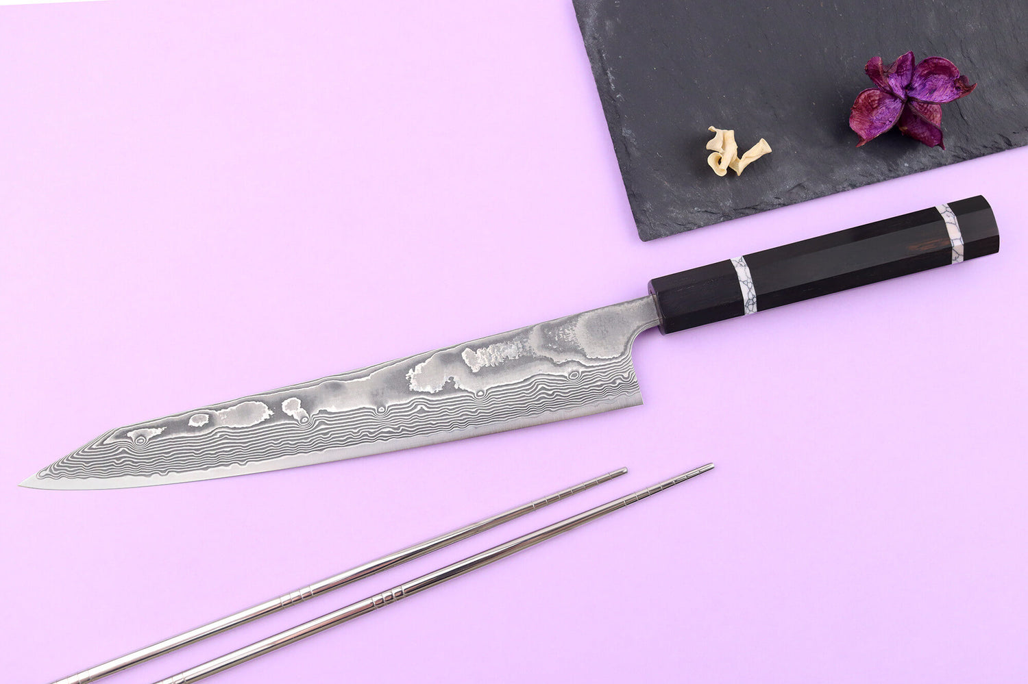 Couteau sujihiki kiritsuke 24cm japonais artisanal Yuzo Kanko Damas SG2