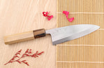 Couteau deba 15cm japonais artisanal Nakamura Kaishin Saku WS2 en magnolia