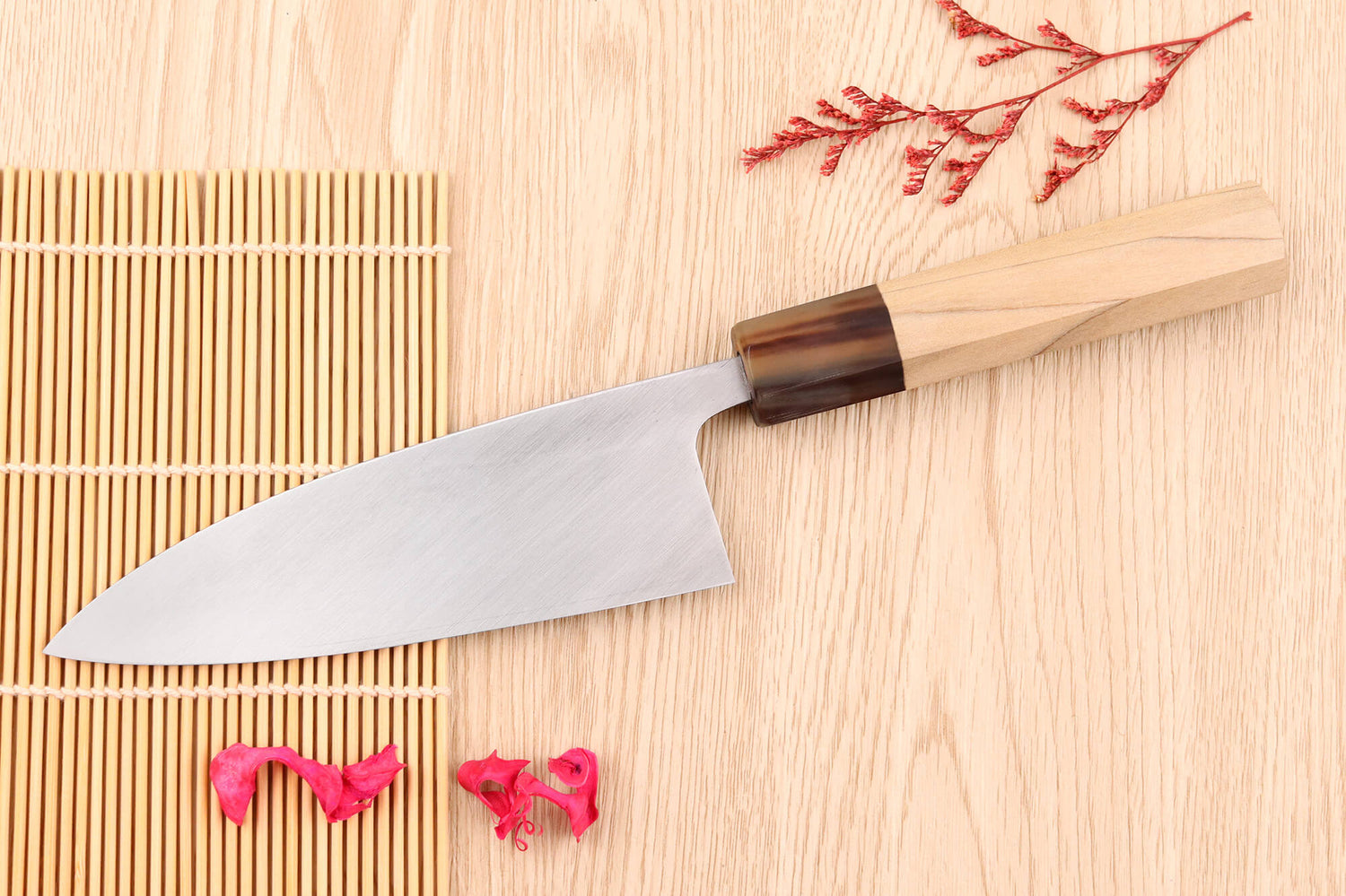 Couteau deba 15cm japonais artisanal Nakamura Kaishin Saku WS2 en magnolia
