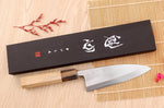 Couteau deba 15cm japonais artisanal Nakamura Kaishin Saku WS2 en magnolia