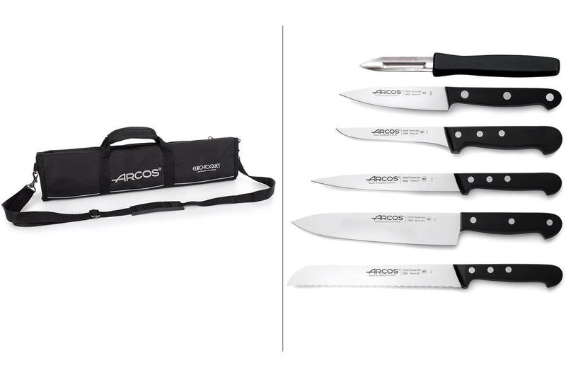 Trousse 8 places Arcos & Euro-Toques Universal + 5 couteaux forgés + 1 éplucheur