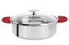 Set de cuisson Cristel Mutine amovible sauteuse 28cm + couvercle Platine + 2 anses framboise