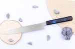 Couteau yanagiba japonais 21cm Sakai Takayuki Nanairo manche en résine laqué bleu