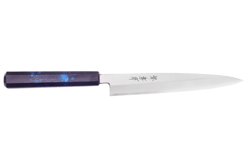 Couteau yanagiba japonais 21cm Sakai Takayuki Nanairo manche en résine laqué bleu