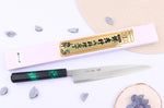 Couteau yanagiba japonais 21cm Sakai Takayuki Nanairo manche en résine laqué vert