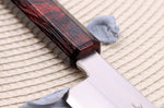 Couteau yanagiba japonais 21cm Sakai Takayuki Nanairo manche en résine laqué rouge