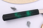 Couteau yanagiba japonais 27cm Sakai Takayuki Nanairo manche en résine laqué vert