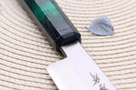 Couteau yanagiba japonais 27cm Sakai Takayuki Nanairo manche en résine laqué vert