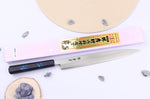 Couteau yanagiba japonais 27cm Sakai Takayuki Nanairo manche en résine laqué bleu
