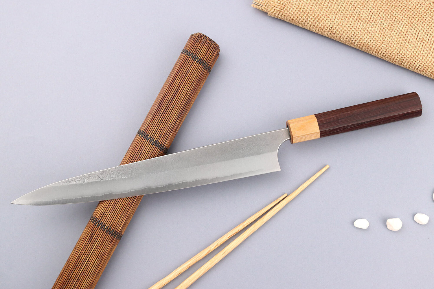 Couteau sujihiki japonais artisanal Yoshimi Kato AS Nashiji 27cm
