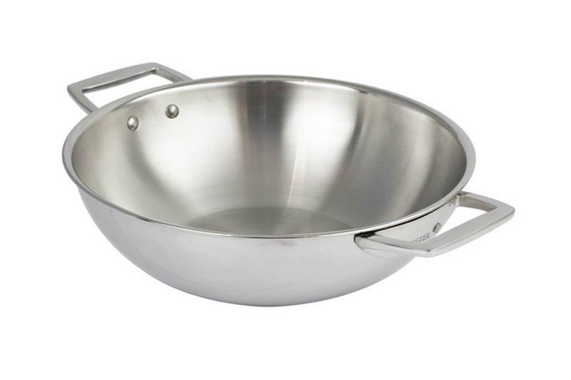 Wok Cristel Castel'Pro en acier inoxydable 18/10 3 ply avec 2 anses fixes - 28cm