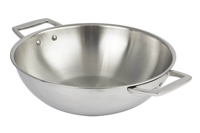Wok Cristel Castel'Pro en acier inoxydable 18/10 3 ply avec 2 anses fixes - 34cm