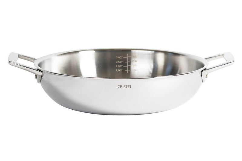 Sautoir Cristel Castel'Pro en acier inoxydable 18/10 5 ply avec 2 anses fixes - 20cm - 24cm