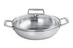 Sautoir Cristel Castel'Pro en acier inoxydable 18/10 5 ply avec 2 anses fixes + couvercle en verre - 24cm