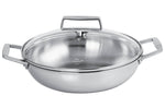 Sautoir Cristel Castel'Pro en acier inoxydable 18/10 5 ply avec 2 anses fixes + couvercle en verre - 28cm