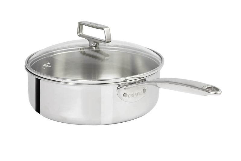 Sauteuse Cristel Castel'Pro en acier inoxydable 18/10 5 ply poignée fixe + couvercle en verre - 24cm